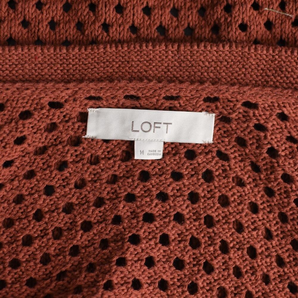 Loft Crochet Short Sleeve Brown Cardigan Women's Medium - Picture 12 of 13